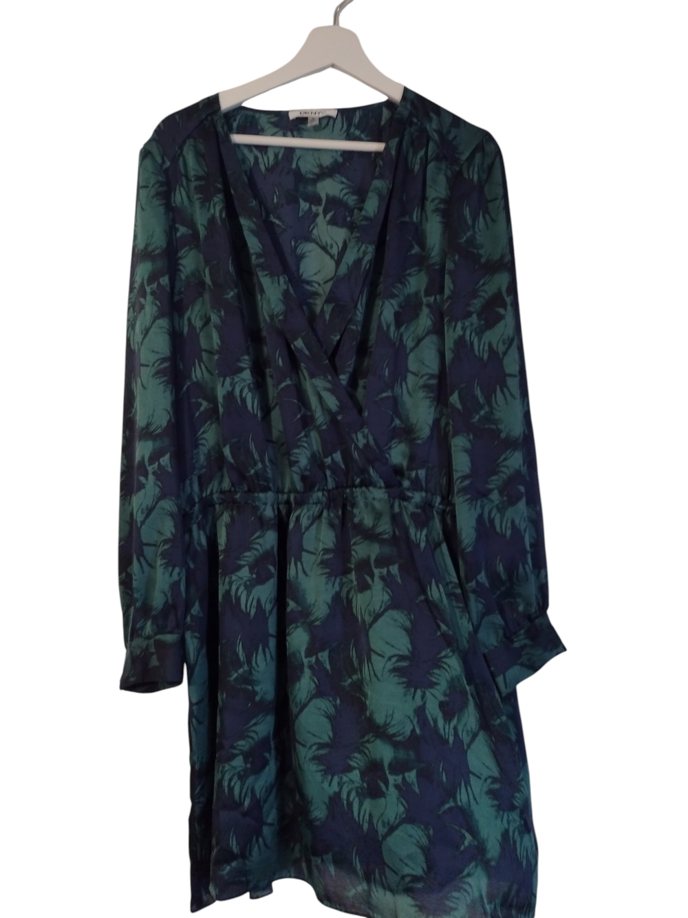 NWT DKNYC Navy & Emerald Floral Faux-Wrap Long Sleeve Dress size xl